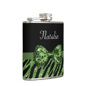 Niedlicher grüner Zebra-Druck IMITAT Glitz-Bogen Flachmann (Rechts)