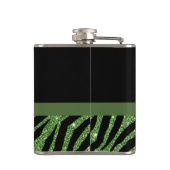 Niedlicher grüner Zebra-Druck IMITAT Glitz-Bogen Flachmann (Rückseite)