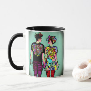Niedlicher Grunge Typ und Hübsche Punk Girl Holdin Tasse