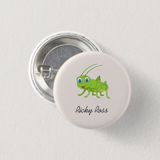 Niedlicher Grüngrasshopper lila Button (Vorne & Hinten)