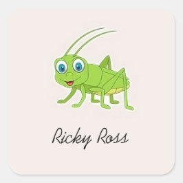 Niedlicher Grüngrasshopper lila Quadratischer Aufkleber