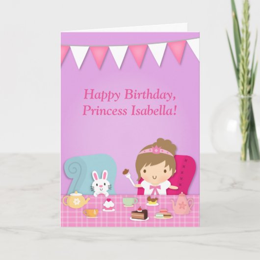 Niedlicher Gruß Prinzessin-Bunny Tea Party Karte (Vorderseite)
