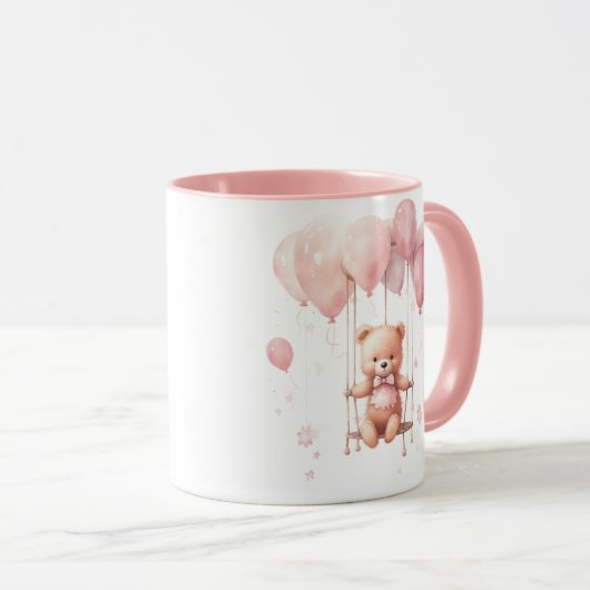 Niedlicher, gürteliger Teddybär mit Ballons Tasse (VorderseiteRechts)