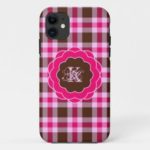 Niedlicher, gürtelrosa Karierter Monogramm-Scallop Case-Mate iPhone Hülle