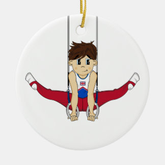 Niedlicher Gymnast auf Ring-Verzierung Keramik Ornament