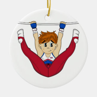 Niedlicher Gymnast auf Ring-Verzierung Keramik Ornament