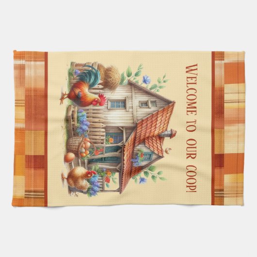Niedlicher Hähnchencoop Begrüßungstext Geschirrtuch (Horizontal)