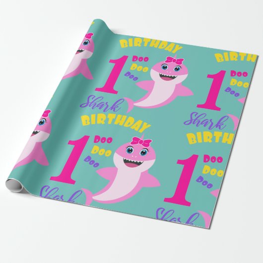 Niedlicher Hai 1. Geburtstag Geschenkpapier (Ungerollt)