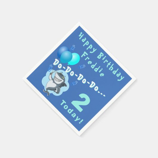 Niedlicher Hai | Blue Balloons Birthday Serviette (Ecke)