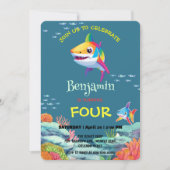 Niedlicher Hai bunter Regenbogen Geburtstagskinder Einladung (Vorderseite)