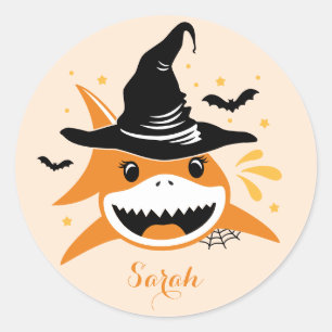 Niedlicher Hai Halloween Individuelle Name Runder Aufkleber