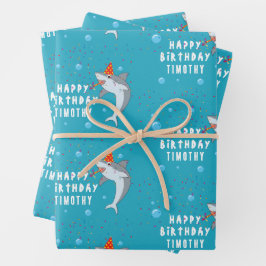 Niedlicher Hai im Kindergeburtstag des Ozeans Part Geschenkpapier Set