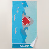 Niedlicher Hai im Wasser | Jungen Personalisiert Strandtuch (Vorderseite)