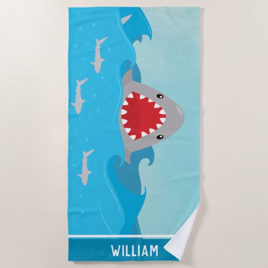 Niedlicher Hai im Wasser | Jungen Personalisiert Strandtuch (Vorderseite)