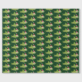 Niedlicher Hai in der Weihnachtsmannmütze Grüner F Geschenkpapier (Flach)