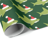 Niedlicher Hai in der Weihnachtsmannmütze Grüner F Geschenkpapier (Rolleneckpunkt)