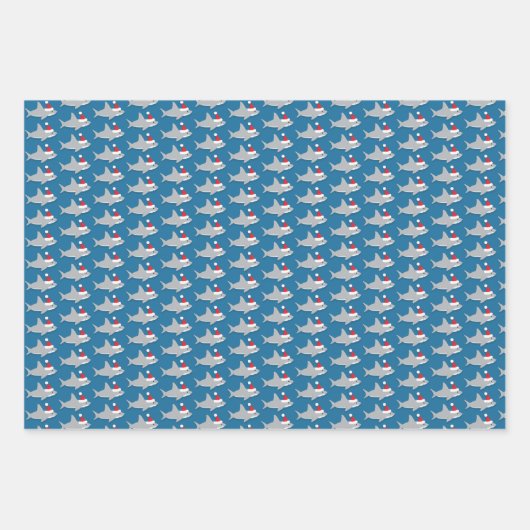 Niedlicher Hai in der Weihnachtsmannmütze Weihnach Geschenkpapier Set (Vorderseite 2)