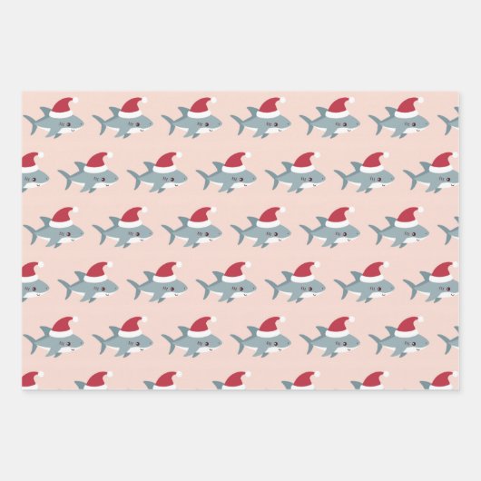 Niedlicher Hai in einer Weihnachtsmannmütze Light  Geschenkpapier Set (Vorderseite)