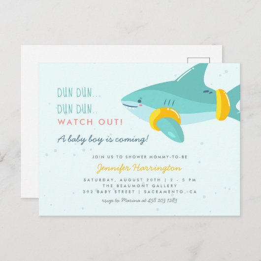 Niedlicher Hai mit Armbänder Sommerdusche Einladungspostkarte (Vorne/Hinten)