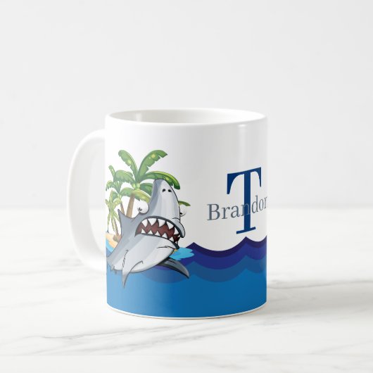 Niedlicher Hai Monogramm Coffee Tasse hinzufügen (Vorderseite Links)
