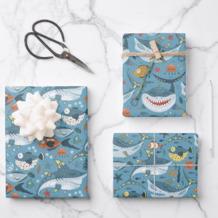 Niedlicher Hai unter dem Meer Geburtstagsgeschenke Geschenkpapier Set