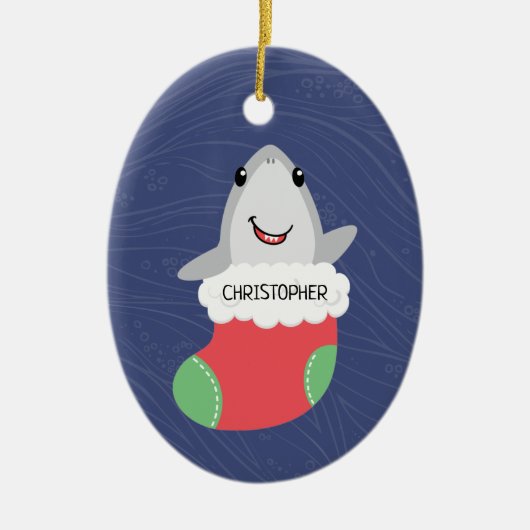 Niedlicher Hai Weihnachts-Keramik Ornament (Vorne)