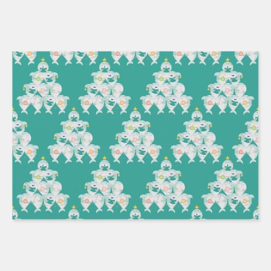 Niedlicher Hai-Weihnachtsbaum Geschenkpapier Set (Vorderseite)