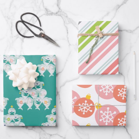 Niedlicher Hai-Weihnachtsbaum Geschenkpapier Set (Vorderseite)
