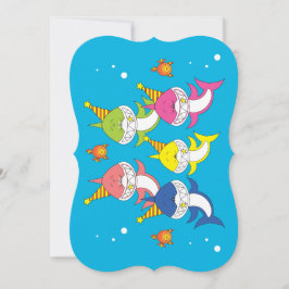 Niedlicher Haifisch-Familien-Cartoon Einladung