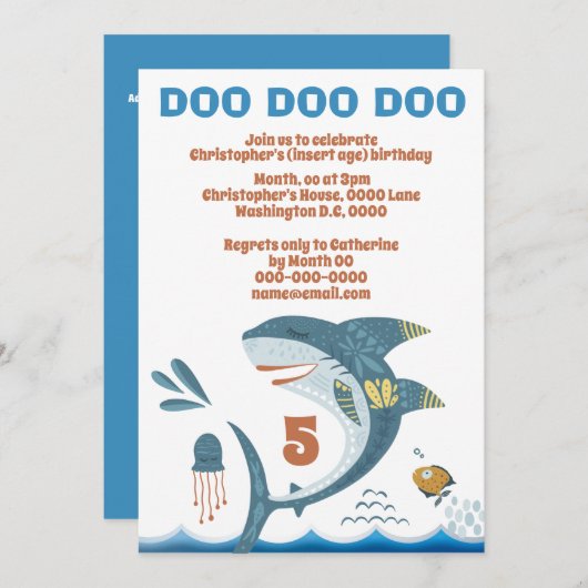 Niedlicher Haifischfisch Cartoon DIY AGE Kindergeb Einladung (Vorne/Hinten)