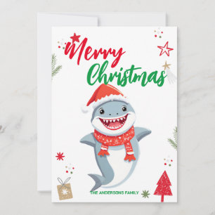 Niedlicher Haifischfisch Weihnachtsfeiertag Famili Feiertagskarte