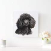 NIEDLICHER HAIRED BLACK PODLE DOG QUADRATISCHE WANDUHR (Zuhause)