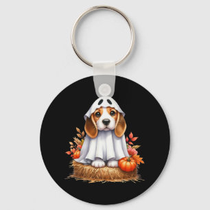 Niedlicher Halloween Beagle Hund als Ghost Hunde B Schlüsselanhänger