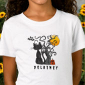 Niedlicher Halloween Black Cat Bat Name T-Shirt