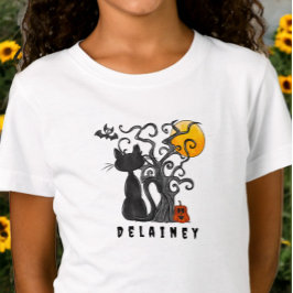 Niedlicher Halloween Black Cat Bat Name T-Shirt