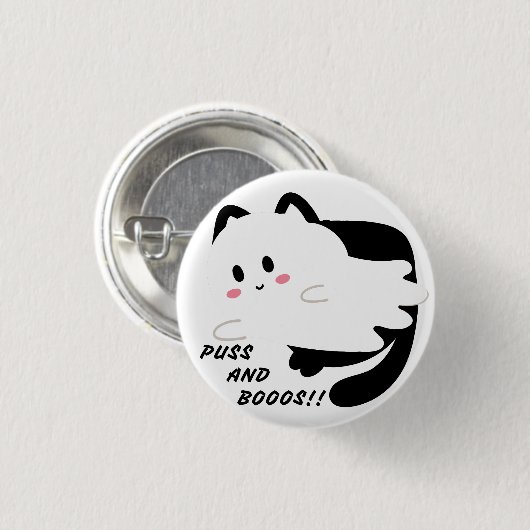 Niedlicher Halloween Black Cat Ghost Boo Button (Vorne & Hinten)