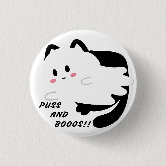 Niedlicher Halloween Black Cat Ghost Boo Button (Vorderseite)