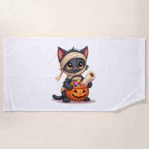 Niedlicher Halloween Black Cat Pumpkin Trick oder Strandtuch