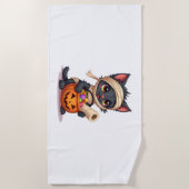 Niedlicher Halloween Black Cat Pumpkin Trick oder Strandtuch (Vorderseite)
