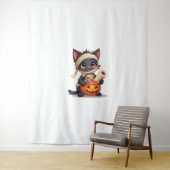 Niedlicher Halloween Black Cat Pumpkin Trick oder Wandteppich (Beispiel)