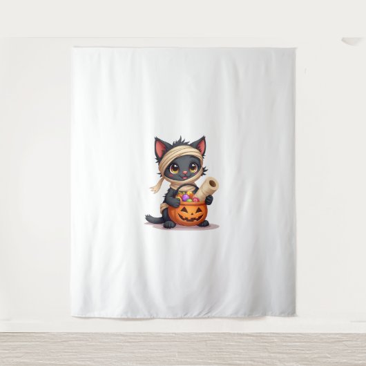 Niedlicher Halloween Black Cat Pumpkin Trick oder Wandteppich (Vorderseite)