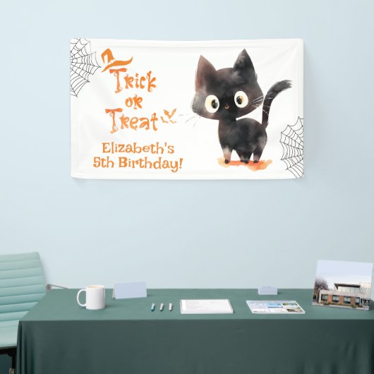 Niedlicher Halloween Black Cat Trick oder Heilgebu Banner (Messeveranstaltung)