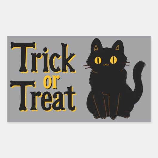 Niedlicher Halloween Black Cat Trick oder Treat Rechteckiger Aufkleber (Vorderseite)