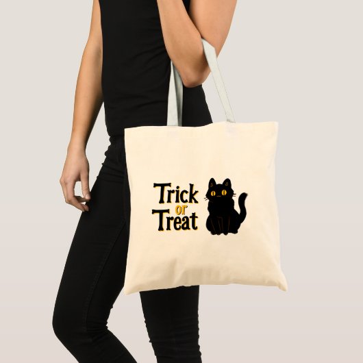 Niedlicher Halloween Black Cat Trick oder Treat Tragetasche (Vorderseite (Produkt))