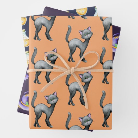 Niedlicher Halloween Black Cat Witch Hat-Pop Geschenkpapier Set (Beispiel)