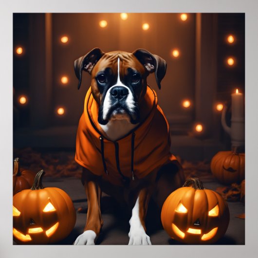 Niedlicher Halloween-Boxer-Hund mit Pumpkins in de Poster (Vorne)