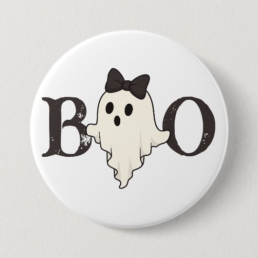 Niedlicher Halloween Button - "Boo"-Geist mit Bow (Vorderseite)
