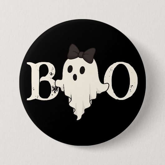 Niedlicher Halloween Button - "Boo"-Geist mit Bow (Vorderseite)
