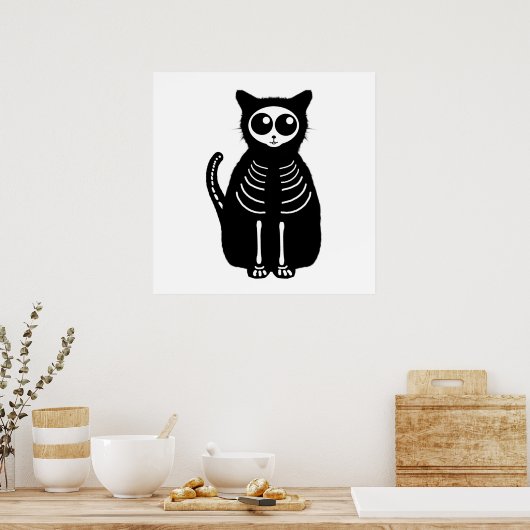 Niedlicher Halloween Cartoon Cat Skeleton Poster (Küche)