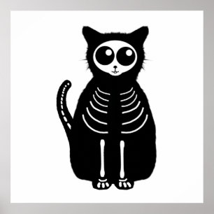 Niedlicher Halloween Cartoon Cat Skeleton Poster